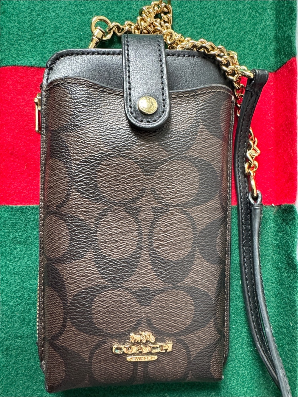 Coach Brown & Black Signature Crossbody Phone Pouch